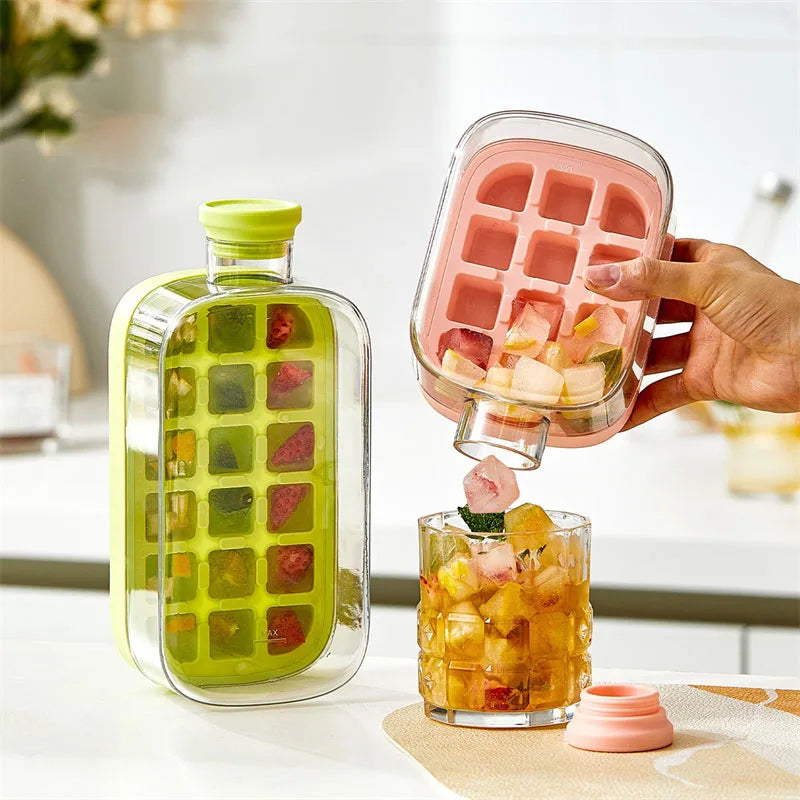 Silicone One-click Ice Mold Bottle Cooler Cup with Straw Ice Cube Tray with Lid for Freezer Creative NO TOUCH Mould for Summer
