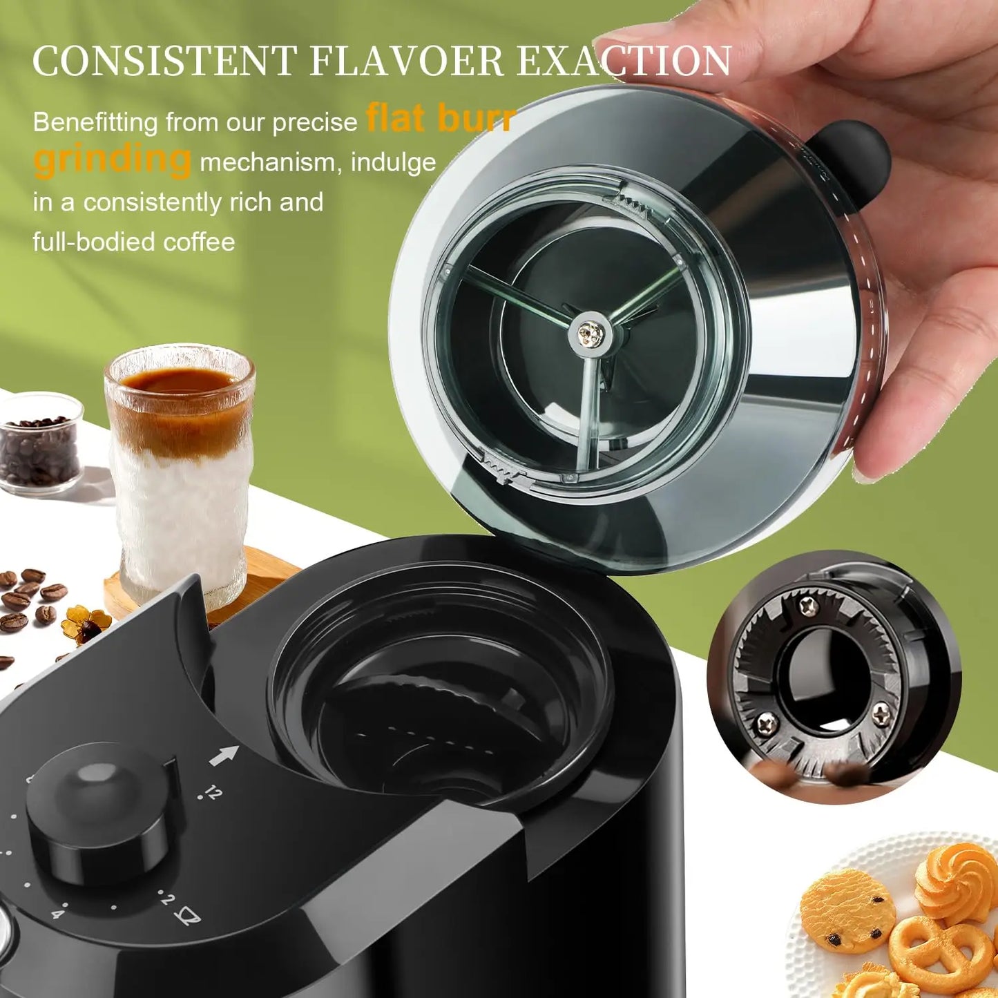 Wancle Electric Burr Coffee Grinder Adjustable Burr Mill Conical Coffee Bean Grinding with 28 Precise Grind Setting 220V/120V