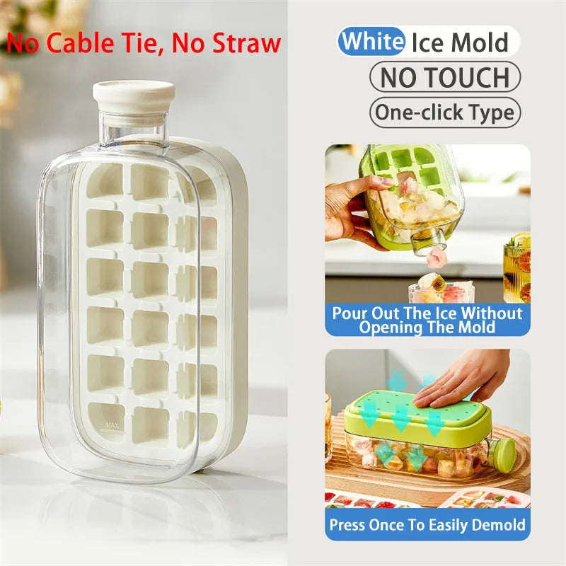 Silicone One-click Ice Mold Bottle Cooler Cup with Straw Ice Cube Tray with Lid for Freezer Creative NO TOUCH Mould for Summer