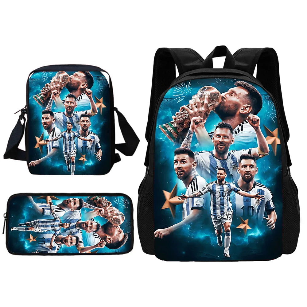 Football Star Child School Backpack With Shoulder Bag Pencil Bags M-messis NO.10 School Bags for Boys Girls Best Gift