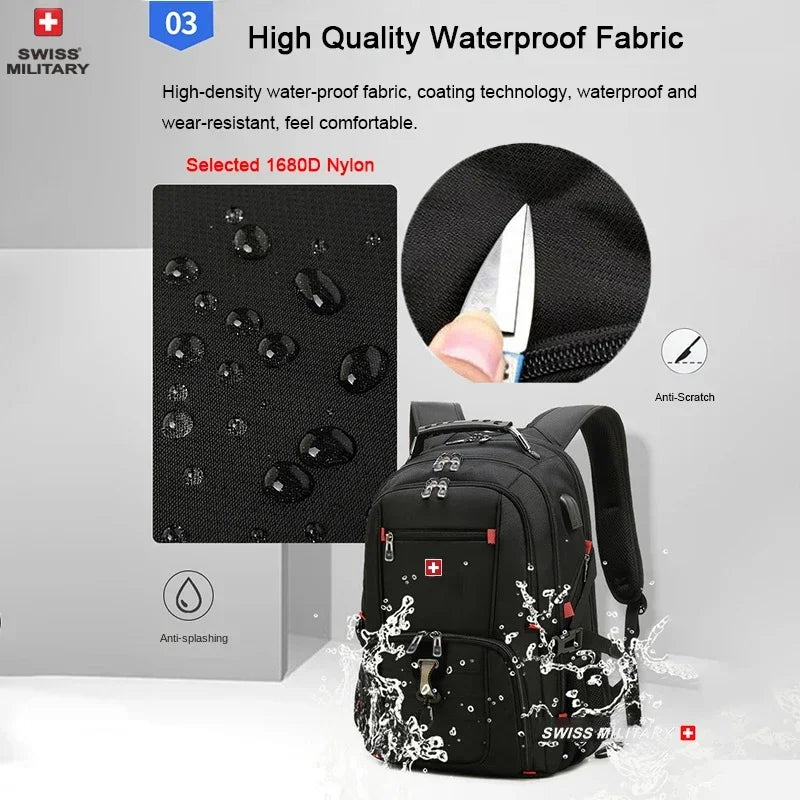 SWISS MILITARY Fashion Travel Multifunction Large Capacity Male Bag Usb Charging Waterproof 23 inch Laptop Backpack Men Mochila