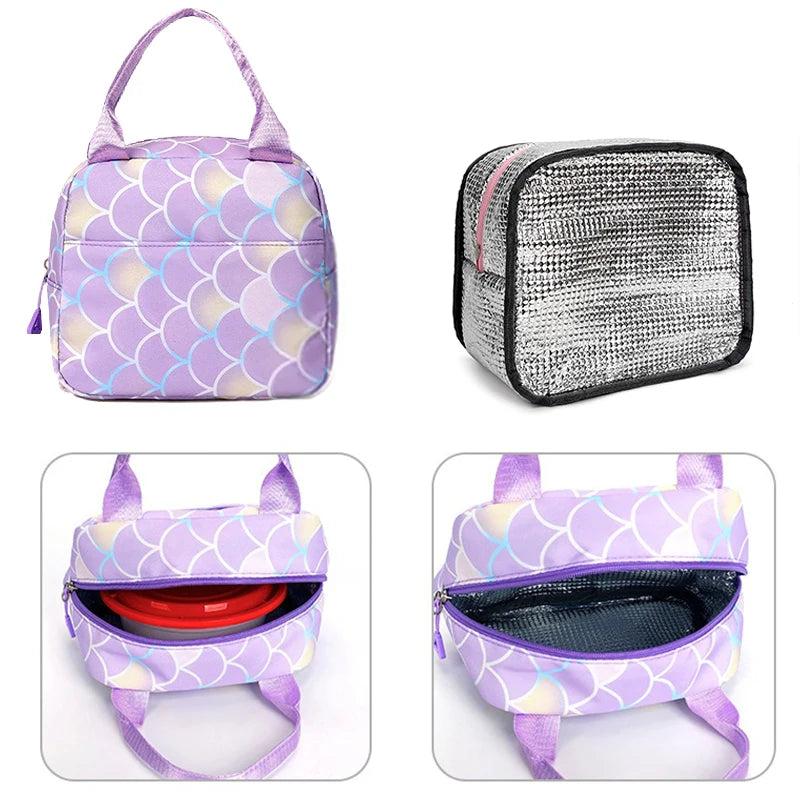 3Pcs Cinnamoroll Fish Scale Kid Backpack With Mermaid Pendant Lunch Girl School Bag Children Schoolbag For Teenage Girls