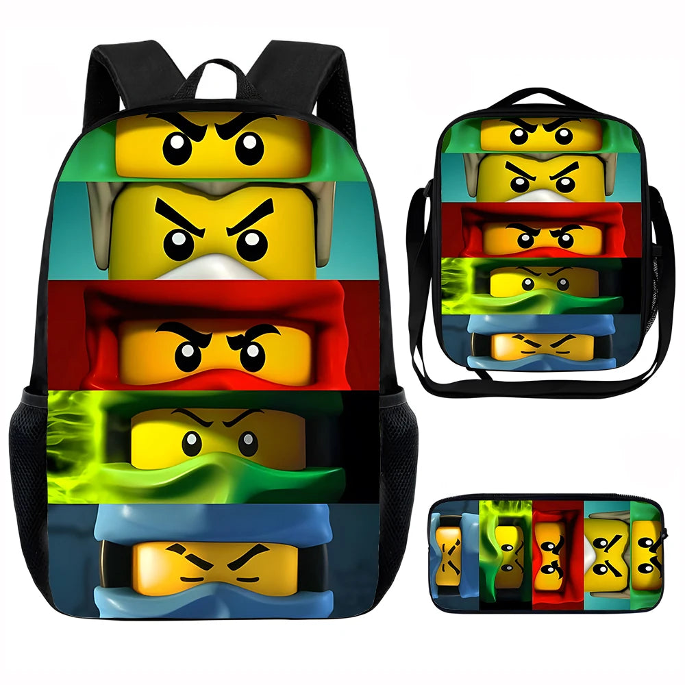 Cartoon Game N-ninjagos Child School Backpack with Lunch Bags ,Pencil Bags ,School Bags for Boys Girls Best Gift