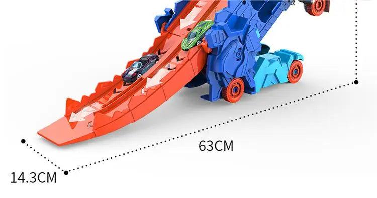 New Product Folding Dinosaur Transporter Car Competitive Game Roll To Eat Car Vehicle Racing Track With Mini Car Kid Gift Toy