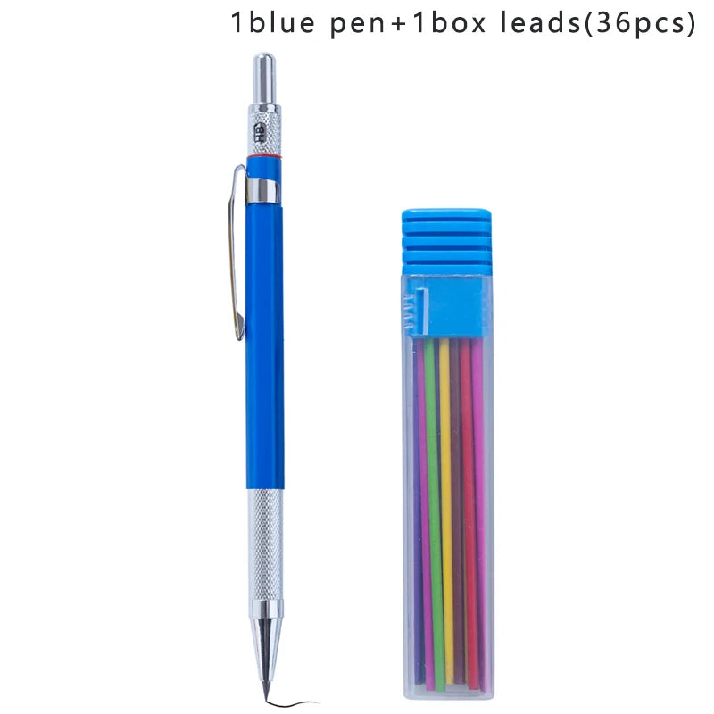 37Pcs 2.0MM Metal Mechanical Pencil with lead Art Drawing Design Automatic Drawing Special Pencil Student Office School Supplies