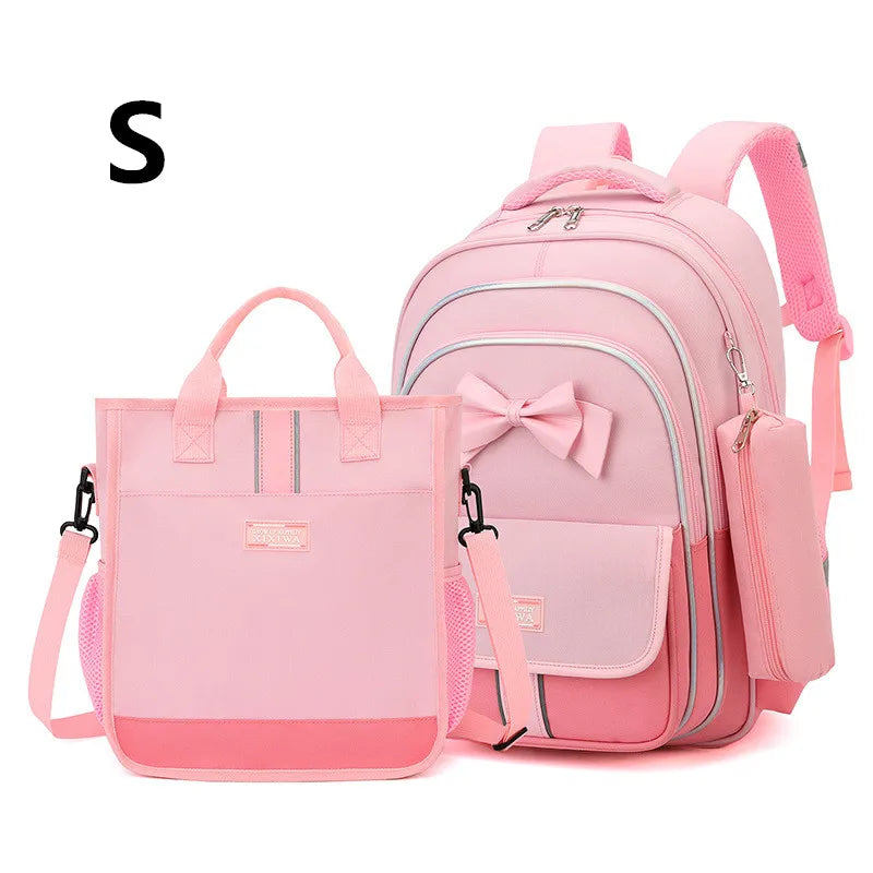 3-piece children bow school bag for boys and girls 2 sizes of high-capacity  school backpacks kids nylon Waterproof schoolbags