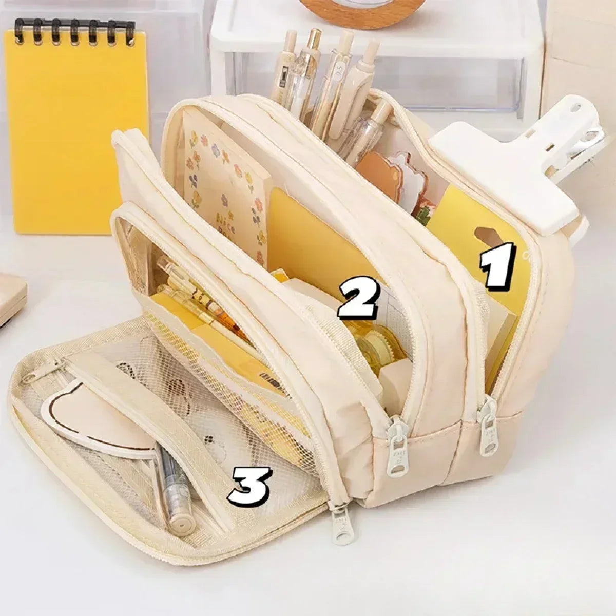 A Large-capacity Multi-layers Pencil Case Simple Multi-purpose Student Stationery Box and Makeup Storage Bag Stationery Supplies