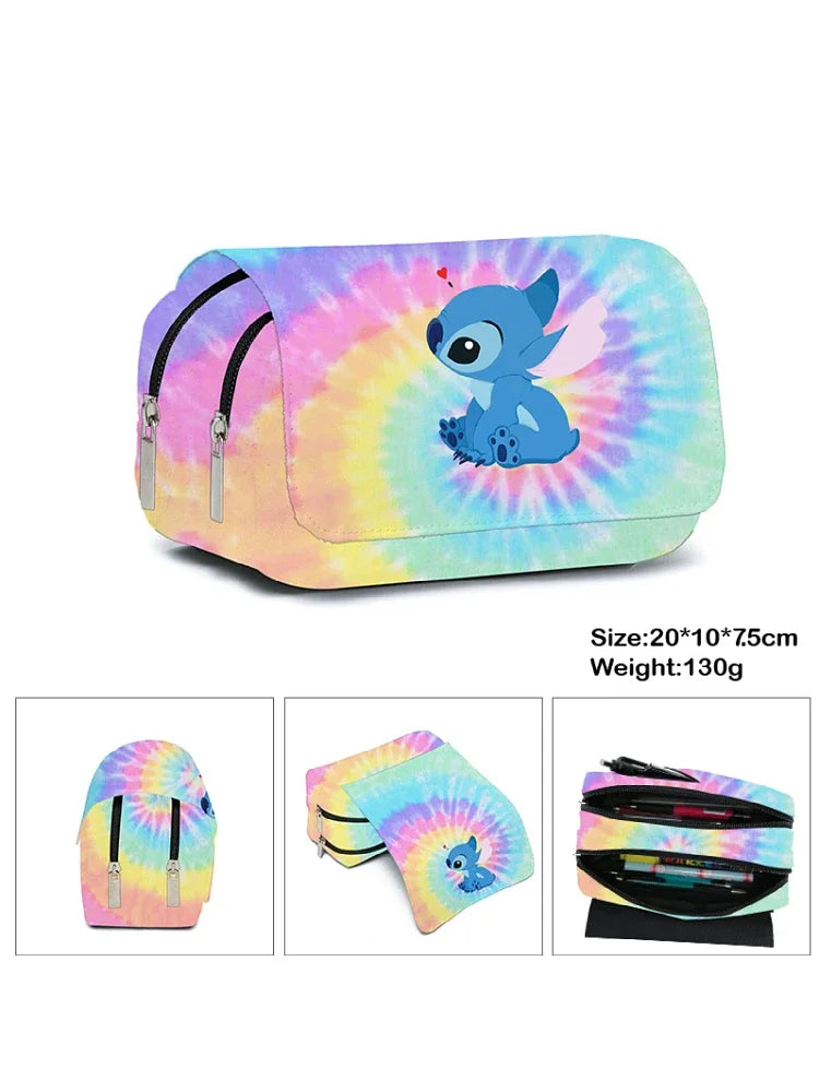 Stitch Pencil Case Double Clamshell Pencil Case Large Capacity Pencil Case for Primary School Students Cartoon Anime Gift