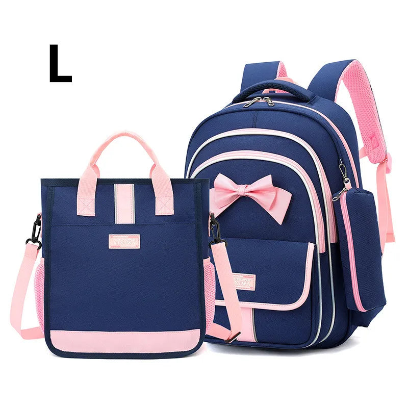 3-piece children bow school bag for boys and girls 2 sizes of high-capacity  school backpacks kids nylon Waterproof schoolbags