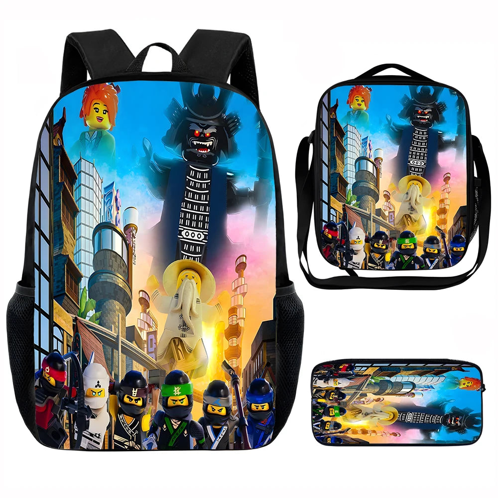 Cartoon Game N-ninjagos Child School Backpack with Lunch Bags ,Pencil Bags ,School Bags for Boys Girls Best Gift