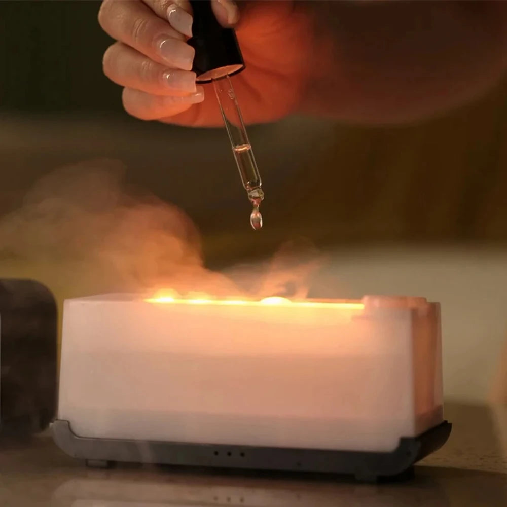 Essential Oil Diffuser, Fireplace Fire Flame Aromatherapy Diffuser 120ml Cool Mist Humidifier with 7 Colors Light for Home, Room