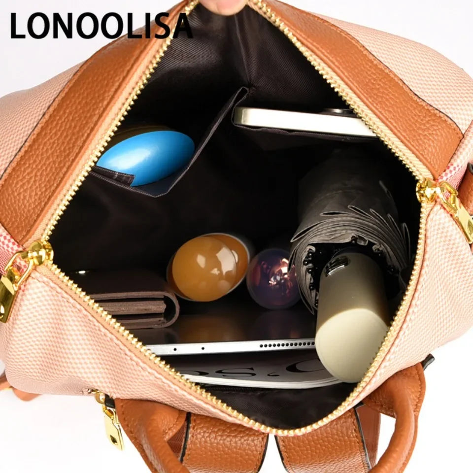 LONOOLISA Multi-functional Women's Backpacks Luxury Designer Rucksack High Quality Travel School Shoulder Bag Casual Sac A Dos