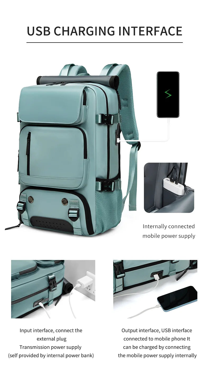 XOKY Large Travel Backpack Boardable Backpack USB Charging Waterproof Outdoor Travel Backpack independent shoe compartment 8102